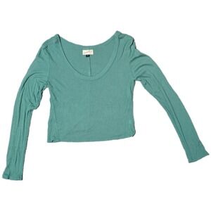 Universal Thread Womens XL Long Sleeve Ribbed Knit Cropped‎ Top Teal
(T)